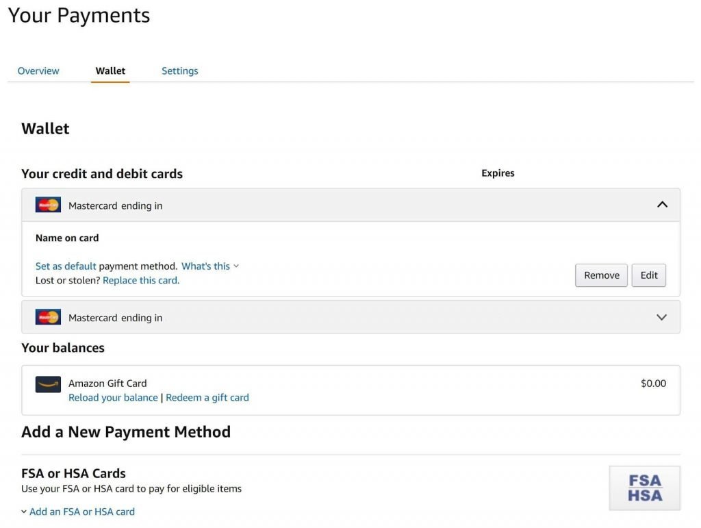 delete a credit card from amazon