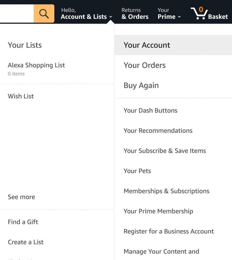 amazon your account page